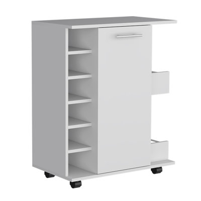 Selden Bar Cart with Casters, 6 Built-in Wine Racks, 2-side Open Shelves and Single-Door Cabinet by Ebern Designs