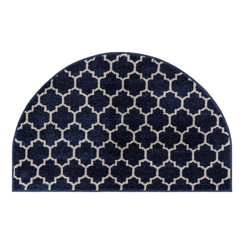 Ruri Geometric Dark Blue/Ivory Area Rug, Half Circle 2'2" x 3'7"