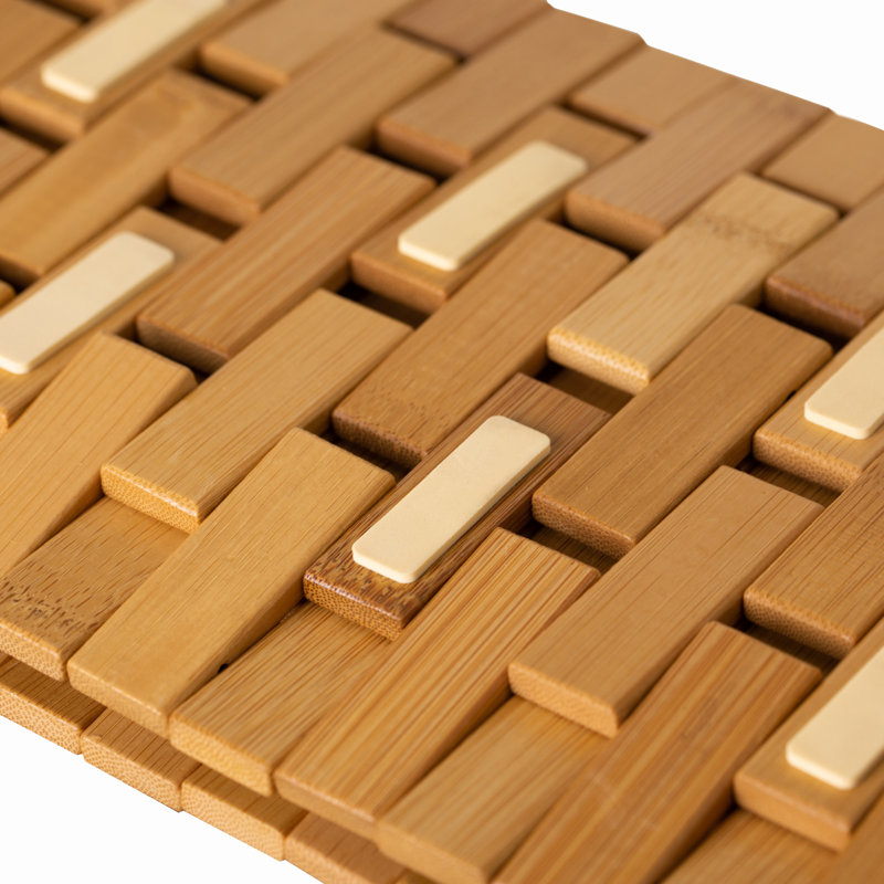 Fahmid Foldable Bamboo Bathroom Mat - Non-Slip Design for Showers, Bathtubs, Spas, and Pools - Providing Comfort, Quick Drying, and a Practical Accessory and Decorative Element for Your Home