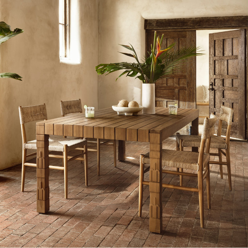 Dorita Outdoor Dining Side Chair, Vintage White/Natural Teak