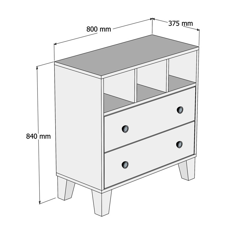Commode 2 tiroirs Burrier, Blanc / gris anthracite