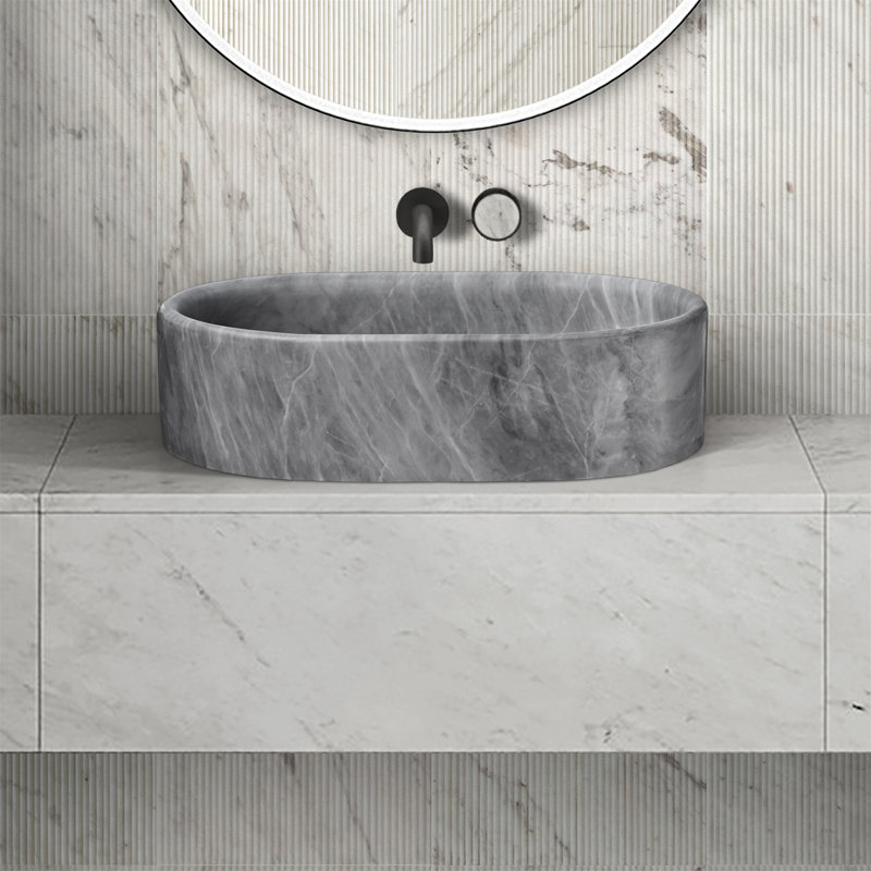 Carrara Gray Natural Marble Bathroom Vessel Sink, Gray