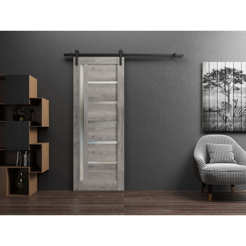 Porte de grange en bois lambrissé sans trousse de quincaillerie d’installation, 42 po x 96 po, Gris Nebraska