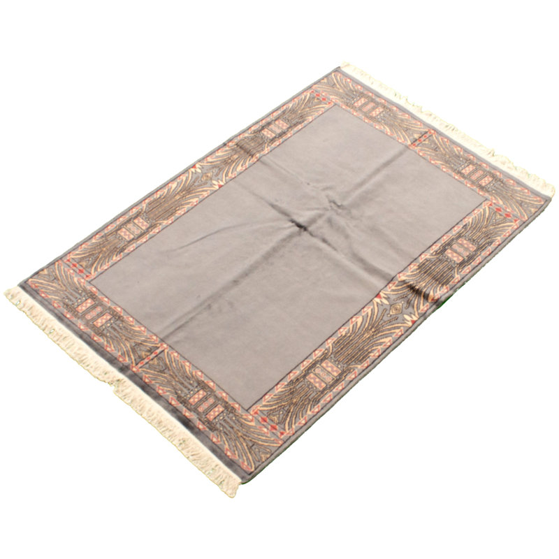 Tapis décoratif gris en laine de conception unique 4 pi 2 po x 6 pi 2 po noué à la main New Age