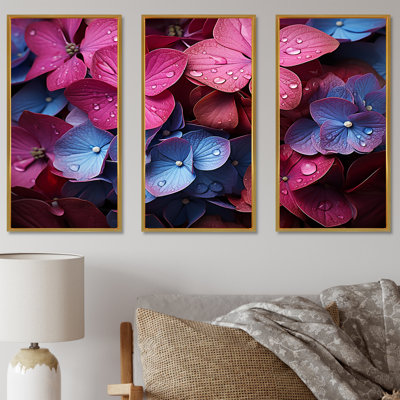 Ensemble de salon Neon Pink Hydrangea Harmony II - Hydrangea Wall Art