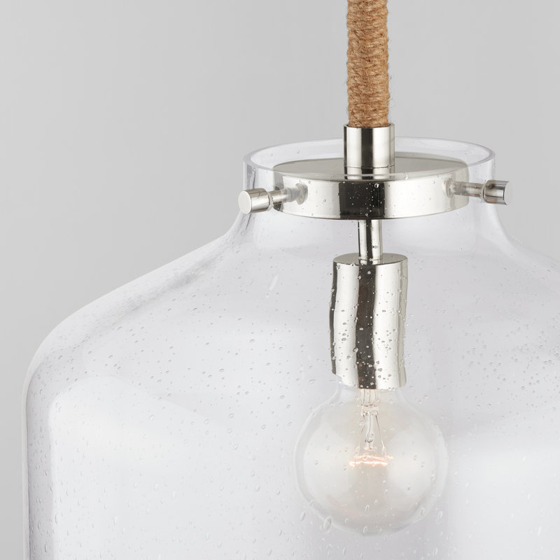 Luminaire suspendu en forme de dôme à 1 lumière avec accents de corde Tayeb, Nickel poli