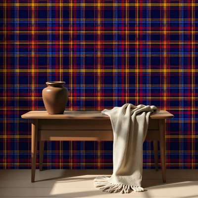 Papier peint auto-adhésif à carreaux écossais tartan sans couture à carreaux multicolores bleu rouge et jaune auto-adhésif et amovible 17,7 po x 118 po (45 x 300 cm)