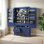 Grande armoire de rangement autoportante en bois avec 8 portes, 3 tablettes réglables, 7 tiroirs et 8 supports à vin