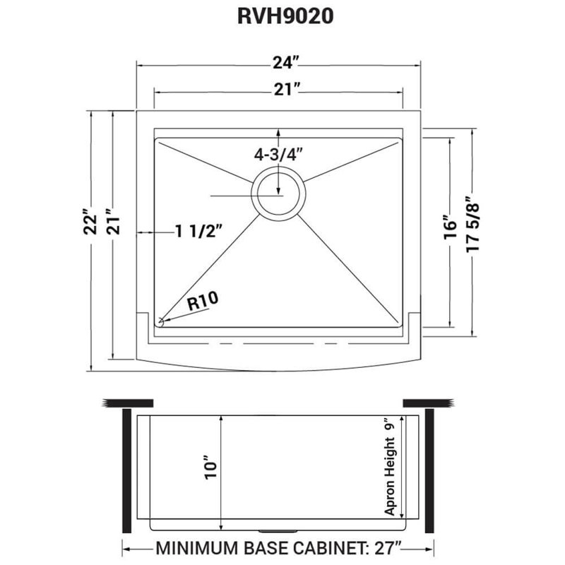 Ruvati Apron-front Workstation Farmhouse Kitchen Sink 16 Gauge Stainless Steel Single Bowl, 22" L x 24" W