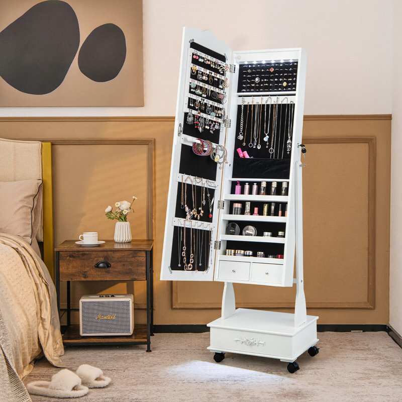 Armoire à bijoux avec miroir Bettyann, Blanc