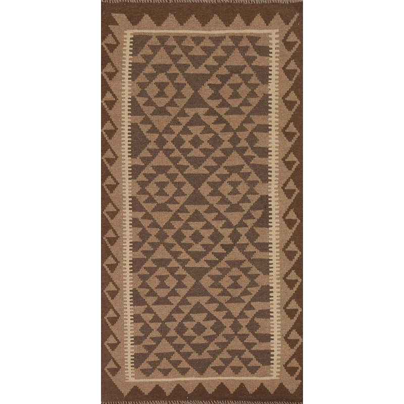 Brown Kilim Reversible Wool Area Rug 4x7