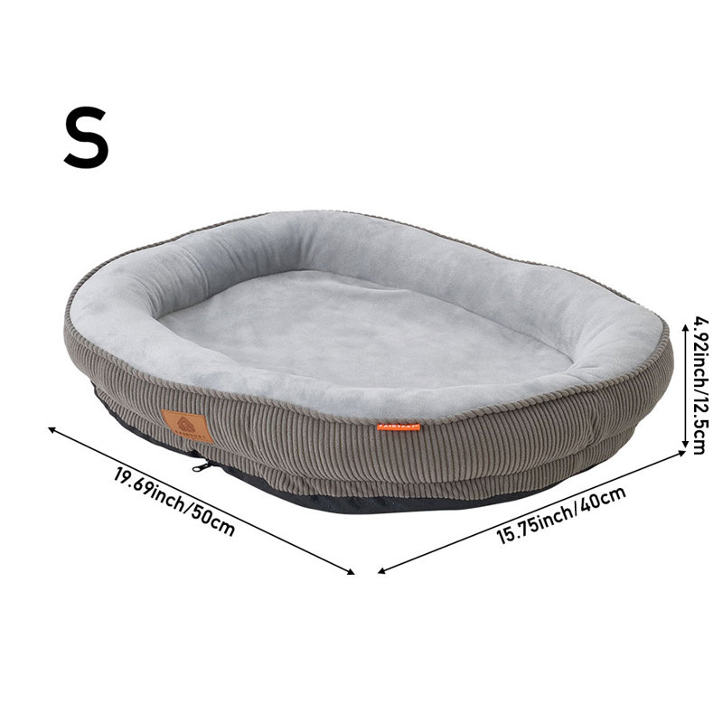 Corduroy Pet Bed, Small (12.5cm H x 50cm W x 40cm D), Grey
