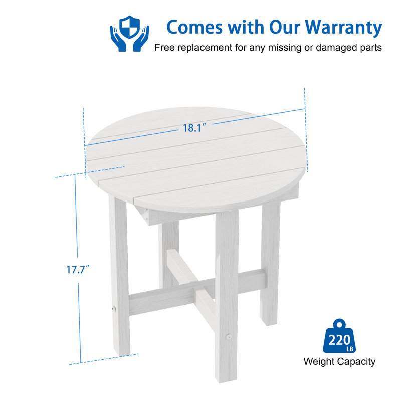 Round Outdoor Side Table, HDPE Small Adirondack End Table, Easy Clean Patio Side Table for Backyard, Pool, Porch, Garden and Lawn