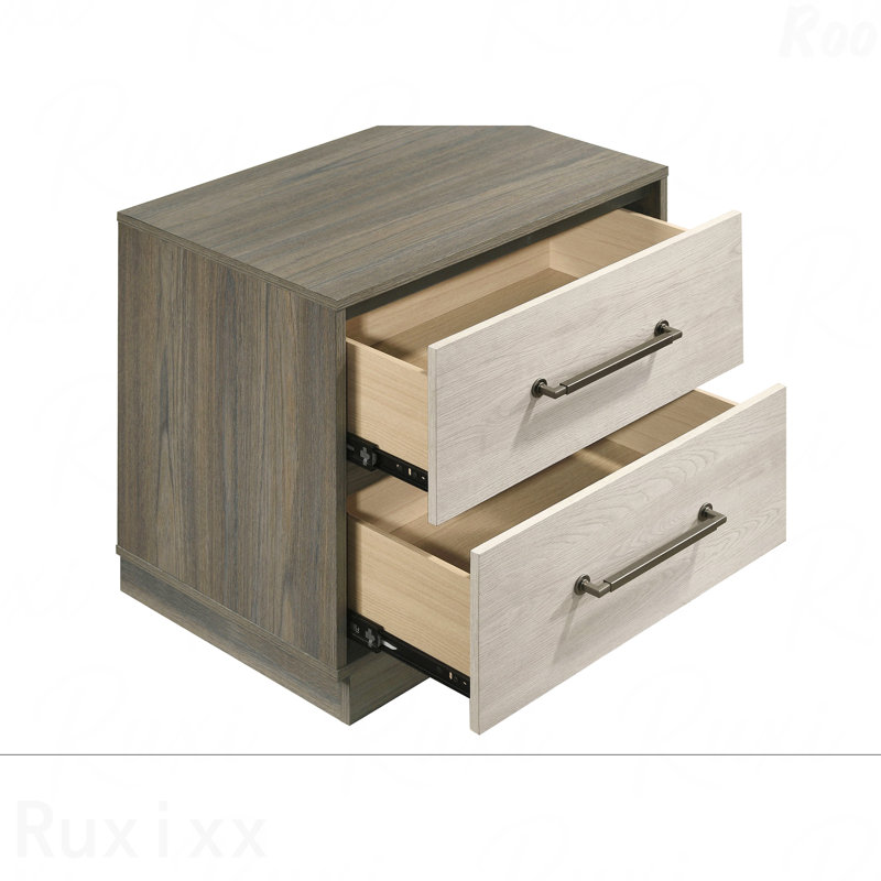 Table de chevet 2 tiroirs Grey Oak, Gris