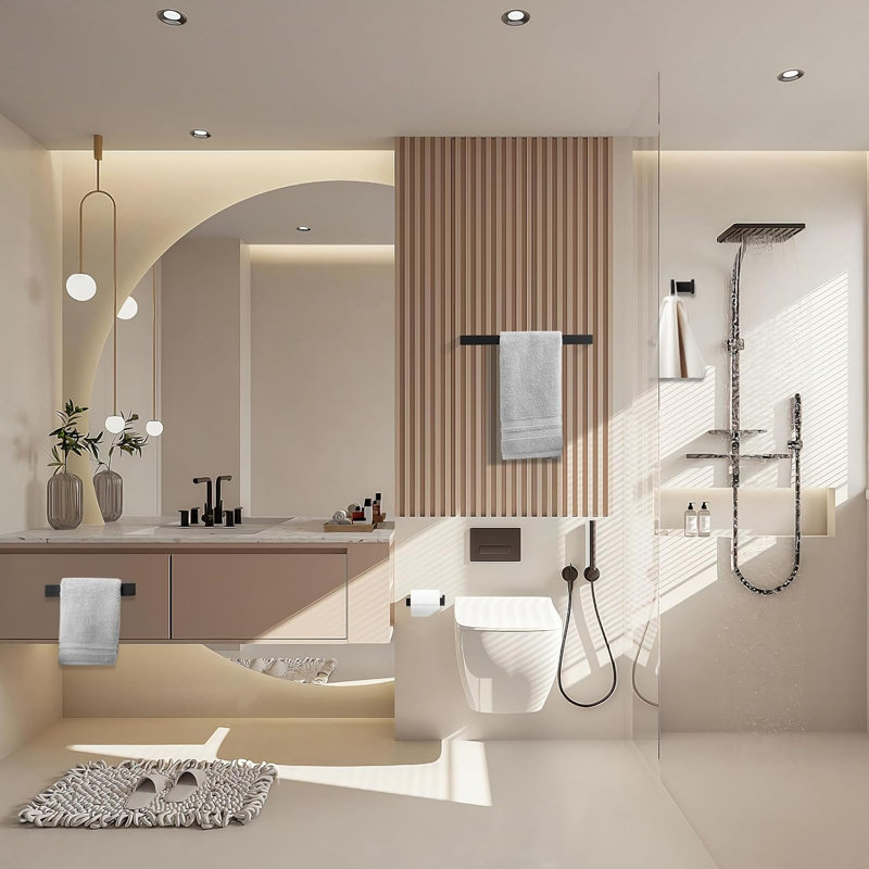 8-Piece Bathroom Hardware Set Stainless Steel Wall Mounted Towel Bars Toilet Paper Holders Towel Rings Robe Hooks