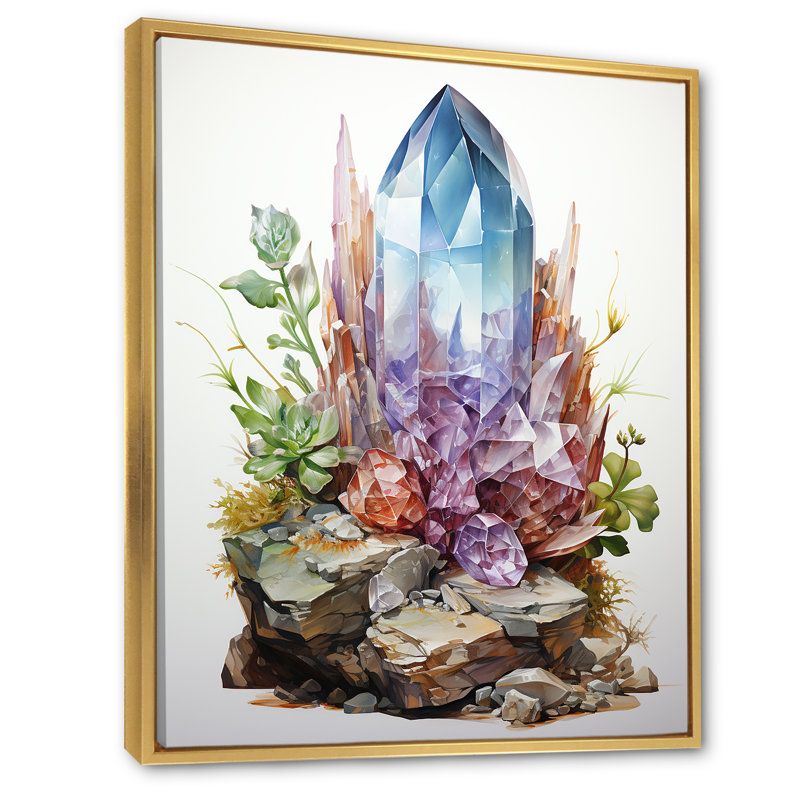 Spiritual Stone Quartz III - Impression, H 44 po x l 34 po x P 1,5 po, Cadre flottant doré