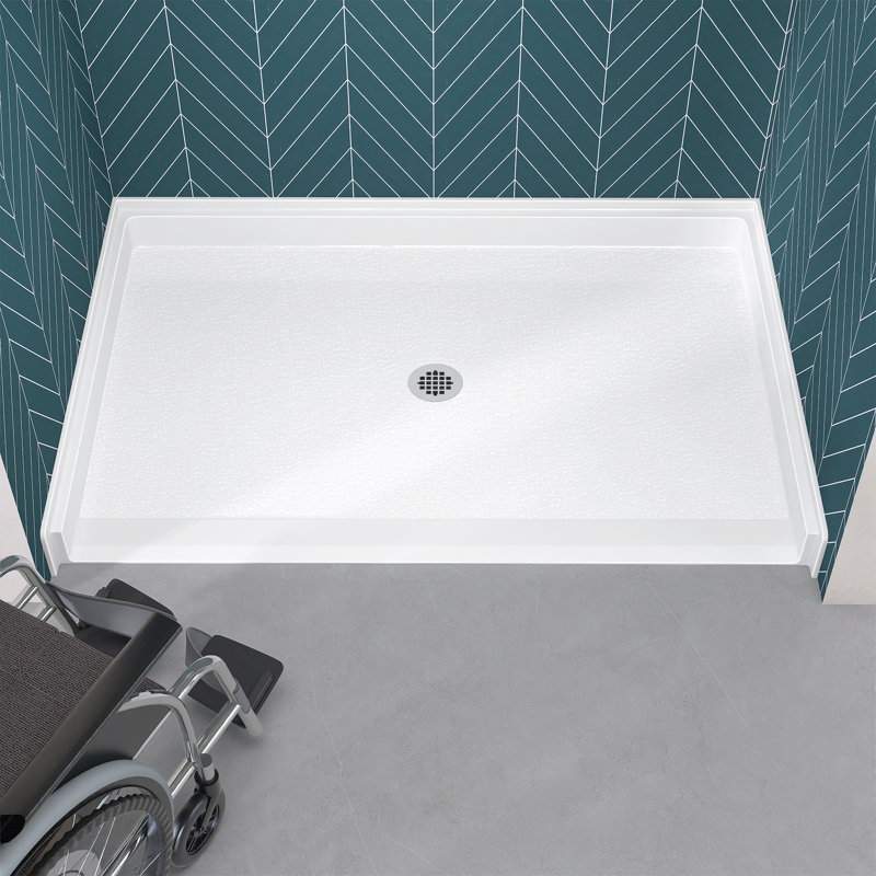 54" x 36" ADA Roll-In Shower Base, Curbless Wheelchair Accessible Acrylic Shower Pan, Center Drain, Low Threshold Barrier-Free Slip-Resistant Shower Base