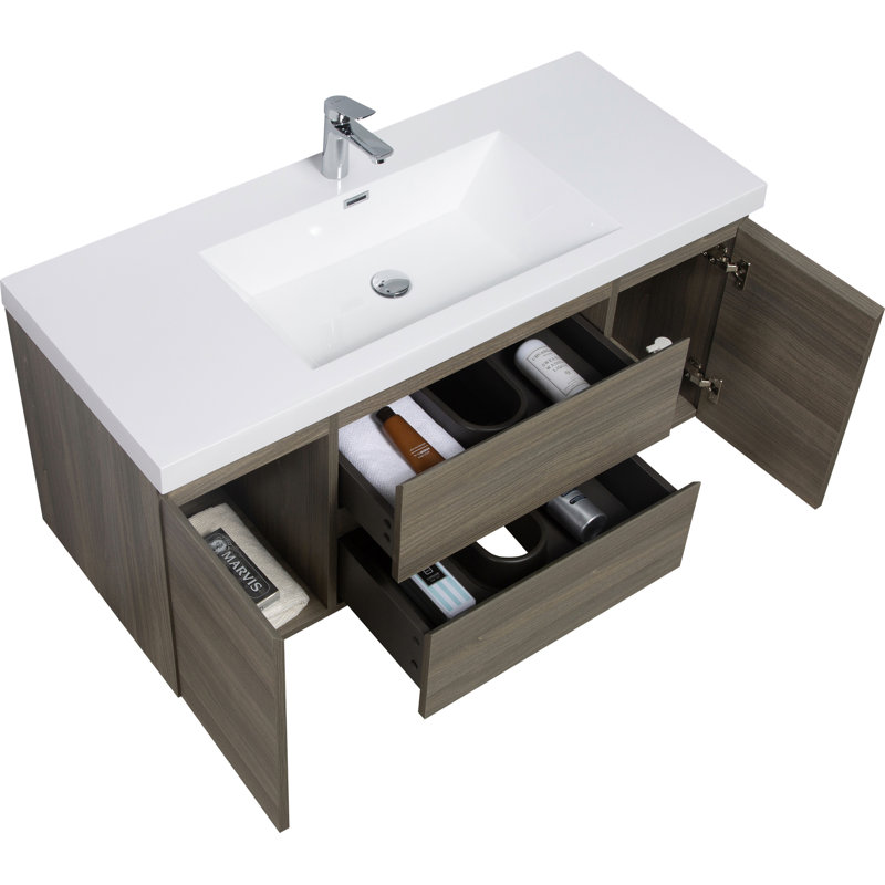 Floating Bathroom Vanity With Sink, Gray, 47"