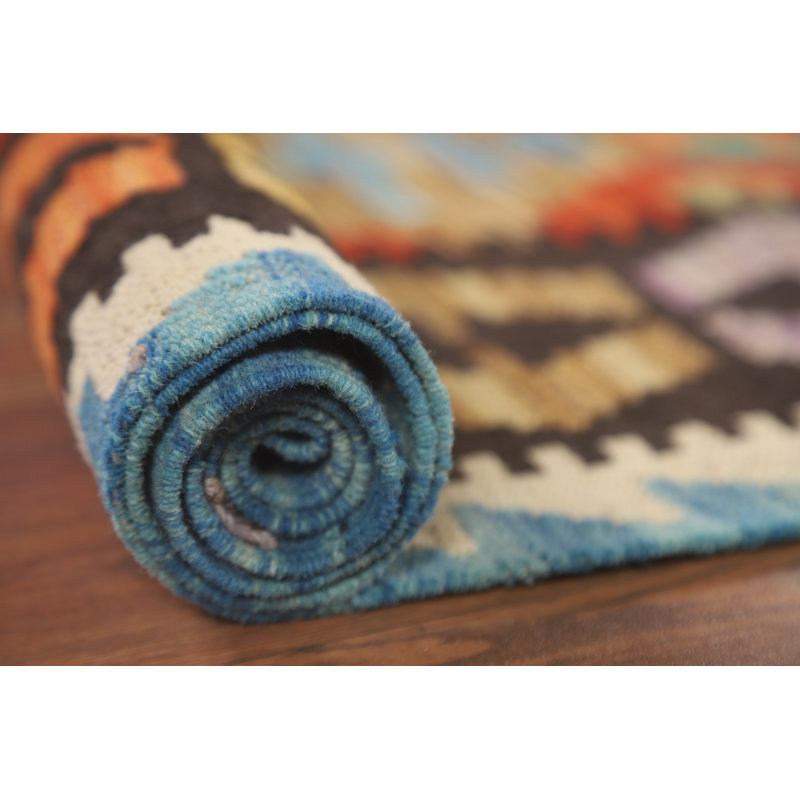 Geometric Kilim Reversible Wool Area Rug 5x6