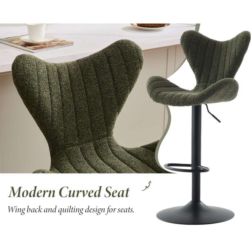 360° Swivel Upholstered Adjustable Height Bar Stools Counter Bar Stools with Sturdy Metal Frame , Green