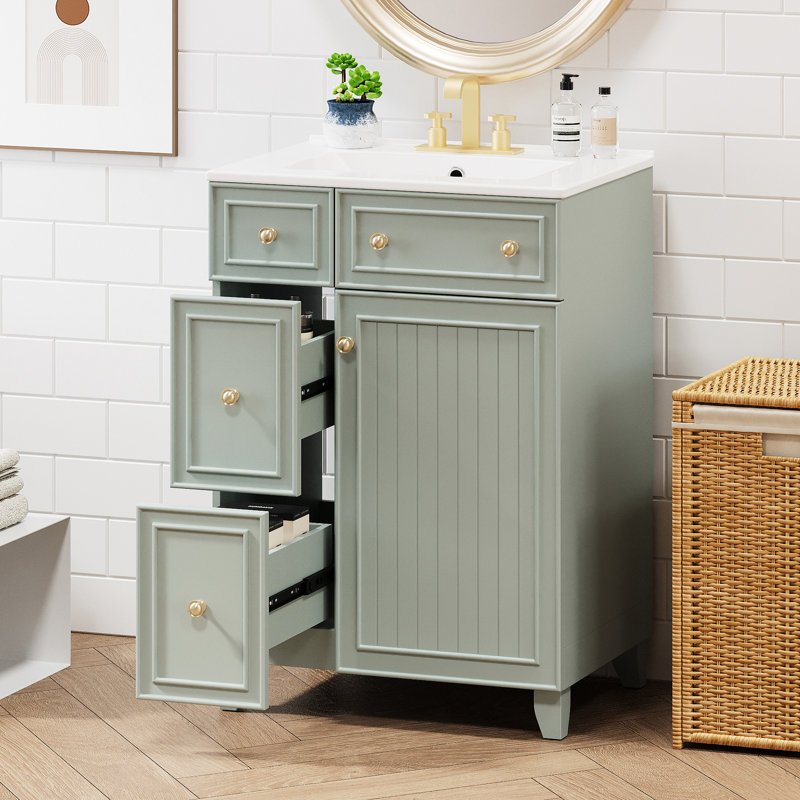 Armoire de meuble-lavabo 24 po - Lavabo en céramique, fonctionnelle, peu encombrante, 24 po, Green