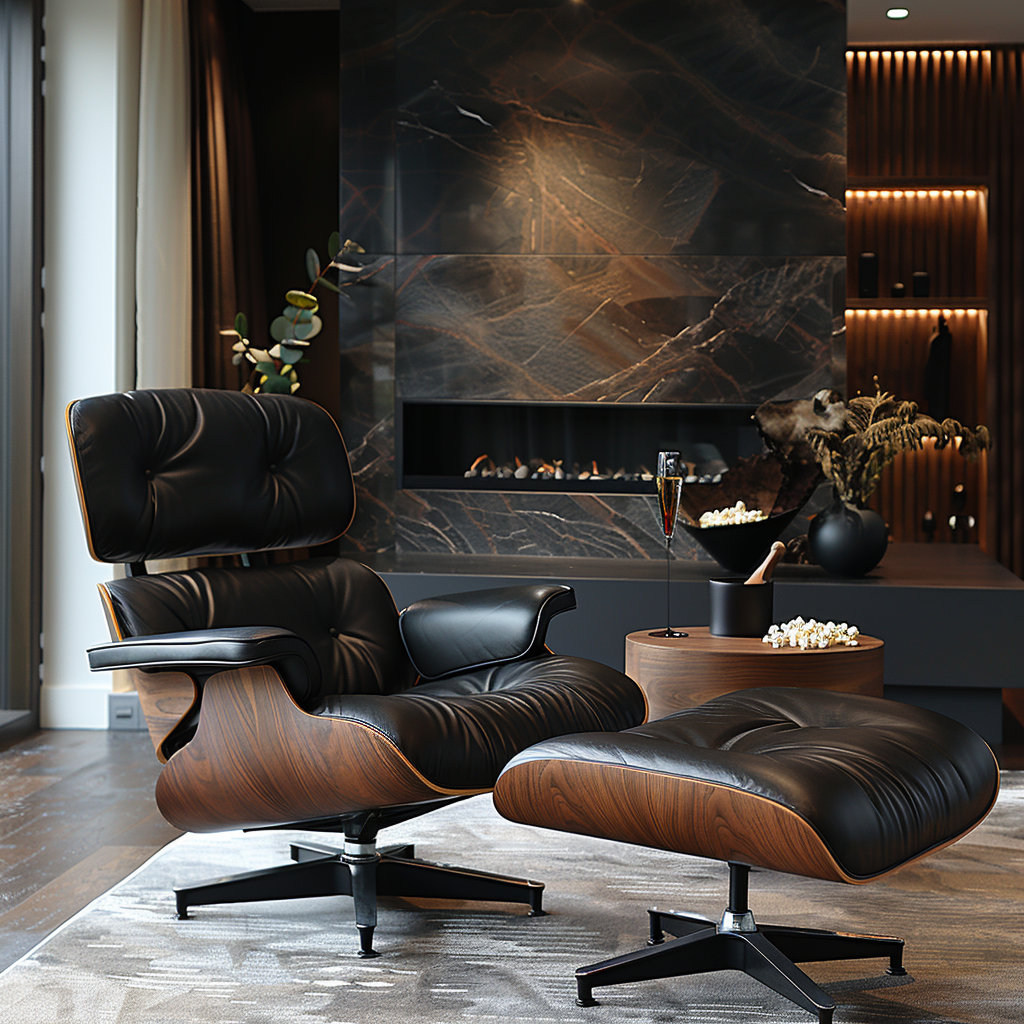 Corrigan Studio Genuine Leather Lounge Chair With Ottoman And Solid ...