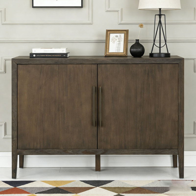 47.25-Inch Storage Cabinet with Metal Handles,Pine Veneer and 2 Doors, Dark Brown