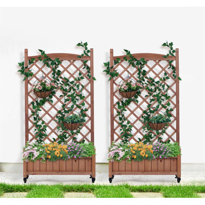 Outdoor Wooden Planter Box Set with Trellis and Mobility Features