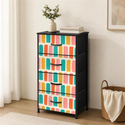 Commode 4 tiroirs pour chambre à coucher avec blocs de couleur abstraits rectangles peints à la main bleu sarcelle / rose / jaune / petite grande commode pour vêtements