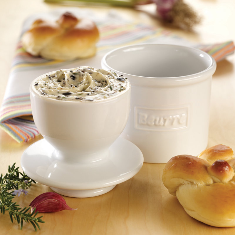 Butter Bell - Le pot à beurre Original, collection Café Retro, finition brillante, Blanc rétro