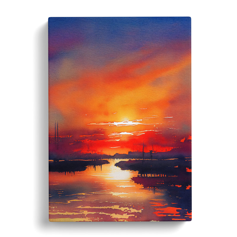 Sunset Watercolour No.4 - Wrapped Canvas Painting, 50cm H x 35cm W x 3cm D