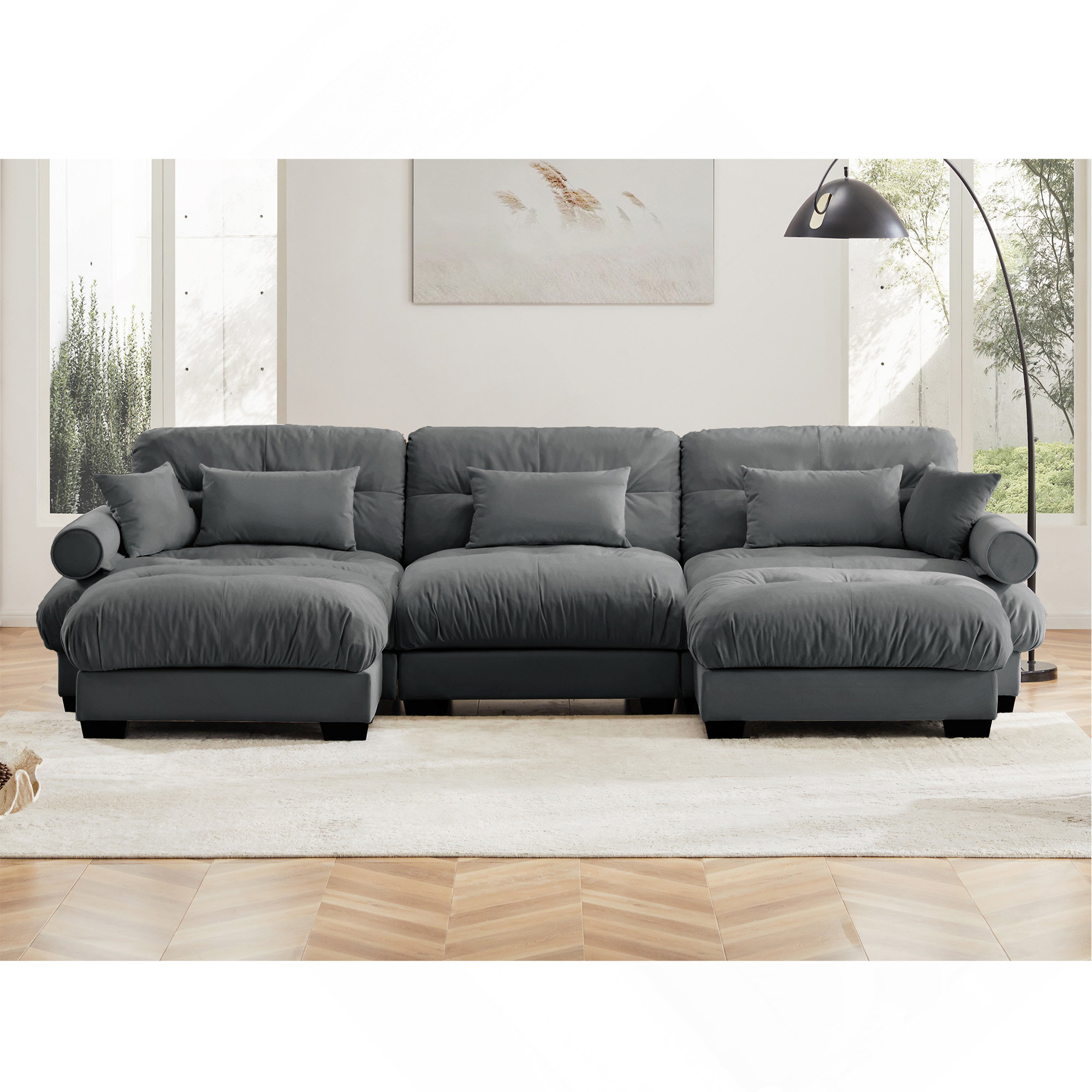 Hokku Designs U Shape Modular Sectional Sofa Couch With Two Movable ...