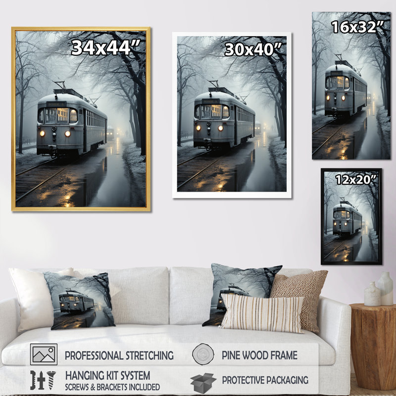 «Train Charm in Winter Photo», impression d'art mural train, Cadre simple noir, H 32 po x l 16 po