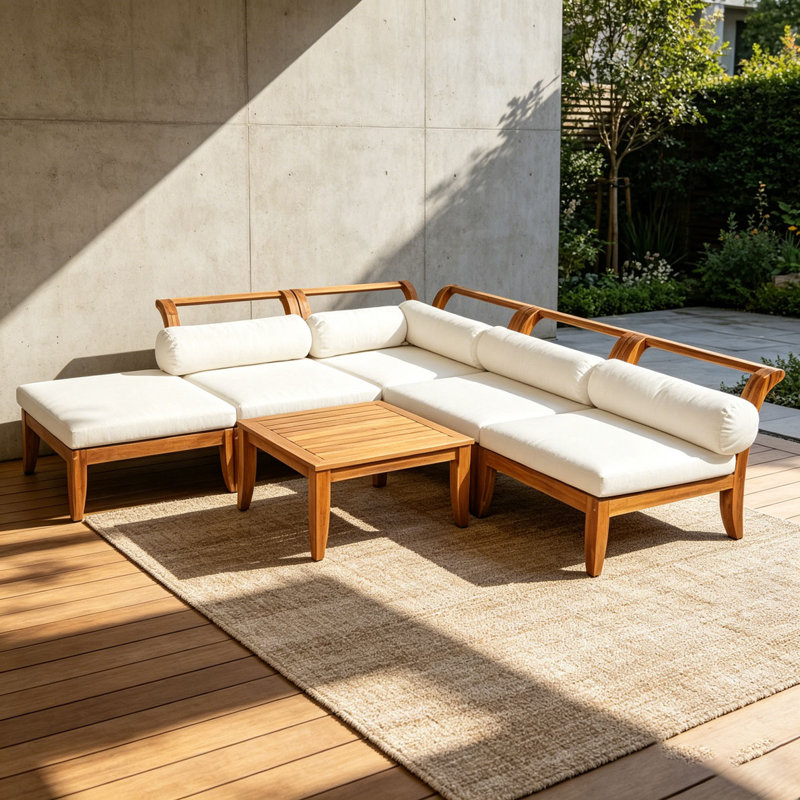 Ensemble de canapé de patio 6 pièces, ensemble de conversation modulaire d'extérieur en bois d'acacia