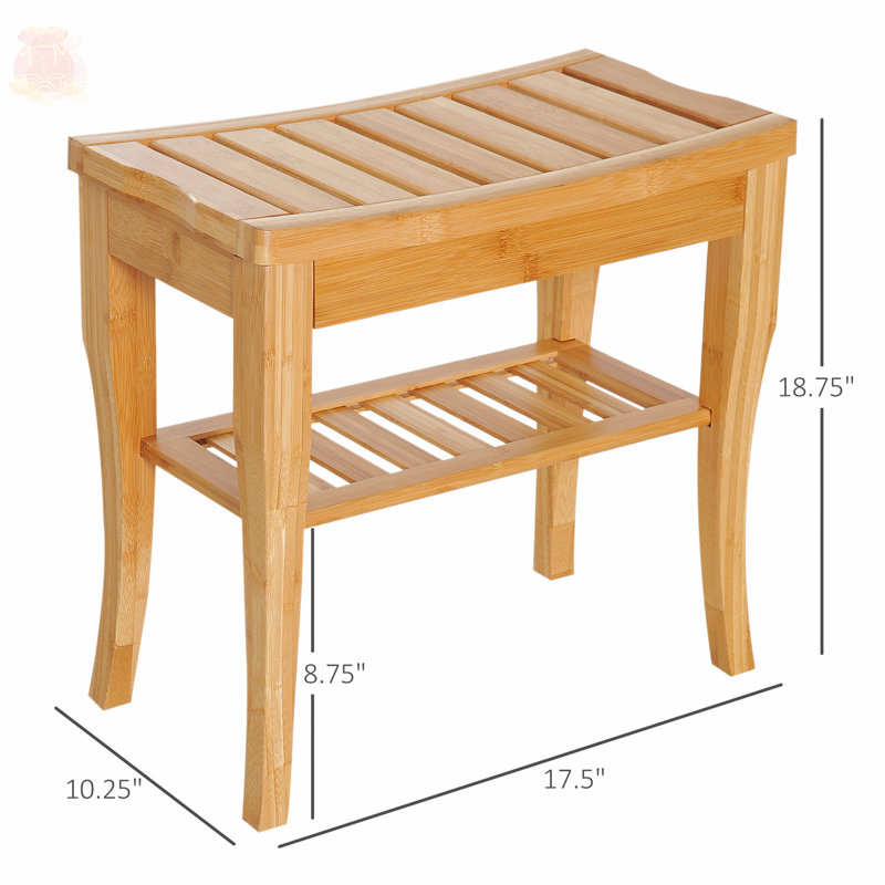 Modern Bamboo Shower Bench with Underneath Storage and Stable Construction
