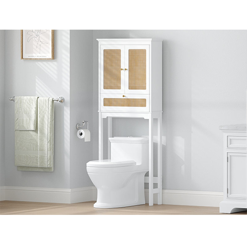9"D X 24.6"W X 63.8"H Over The Toilet Storage Cabinet With Rattan Doors