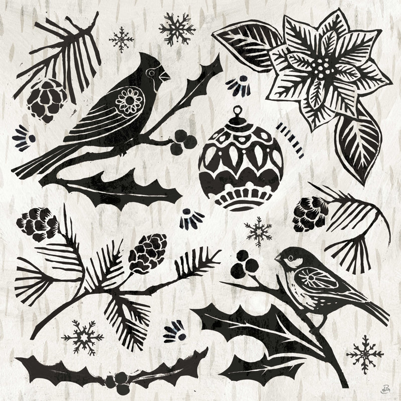 Woodcut Christmas VI, H 12 po x l 12 po, Non, Wrapped Canvas