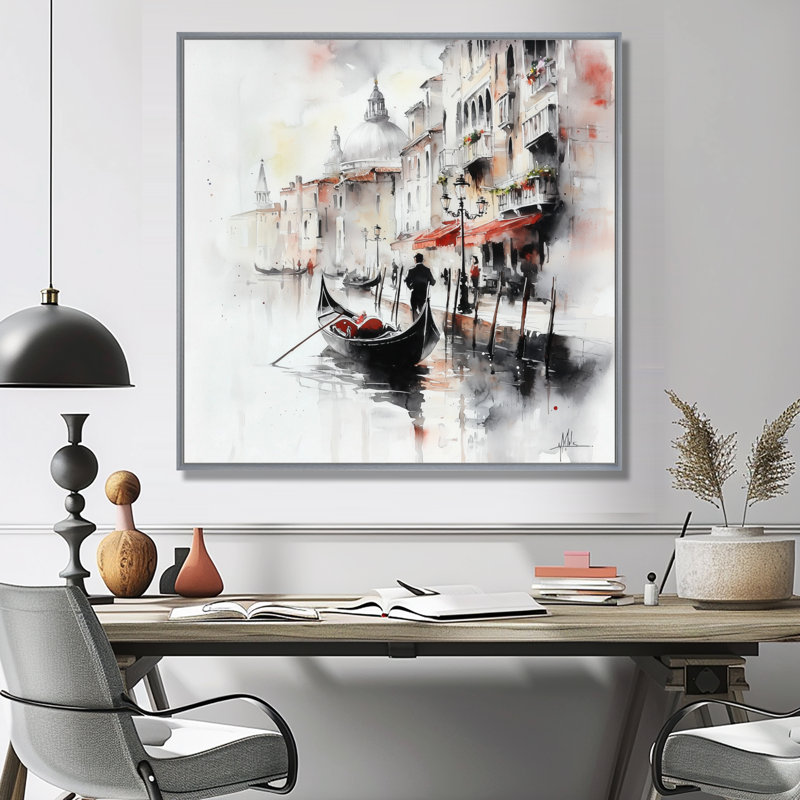 «Venice Grand Canal Landscape I - Venice», reproduction d'art mural, H 16 po x l 16 po, Argent argent