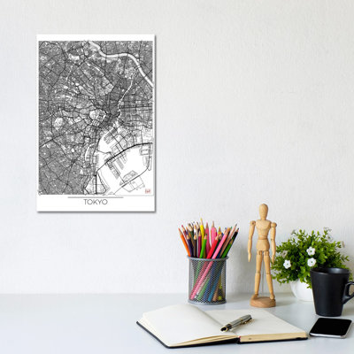 Tokyo Minimal Urban Blueprint Map by Hubert Roguski - Wrapped Canvas Print