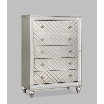 Commode de chambre à coucher à 5 tiroirs 1 pièce Glam