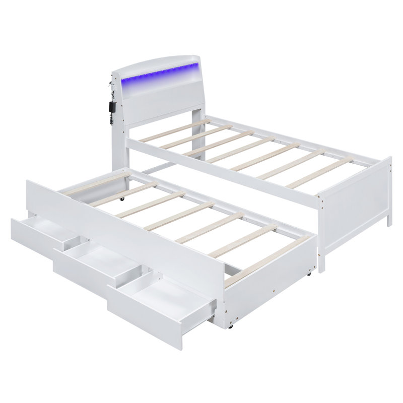 Lit plateforme avec tête de lit à DEL avec rangement, Simple