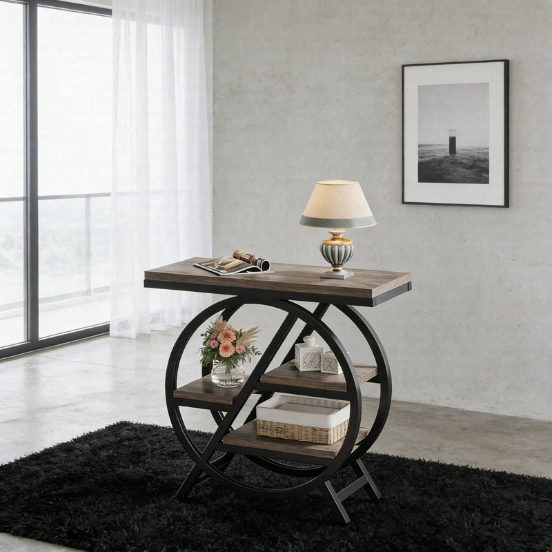 Table de bout à 4 niveaux, petite table d'appoint industrielle avec tablettes de rangement décalées, Gris