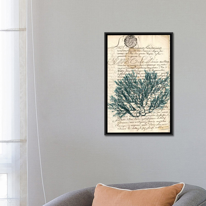 « i », reproduction d’impression sur toile tendue Vintage Teal Seaweed, H 12 po x l 8 po x P 0,75 po, Toile tendue