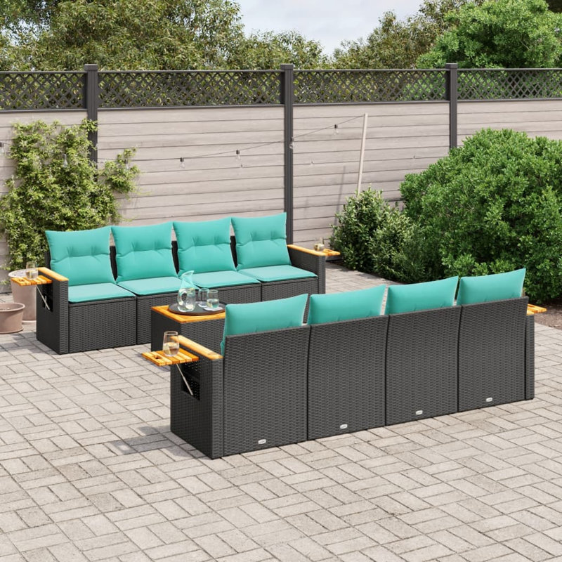  Ensemble de canapé de patio 9 pièces avec coussins en rotin de polyester noir (États-Unis seulement)