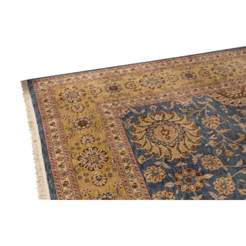 Tapis bleu / orange de haute qualité noué à la main