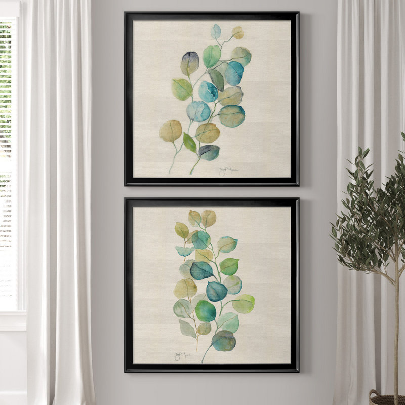 Eucalyptus I - ensemble de 2 reproductions d'art, Pas de tapis, H 30,5 po x l 61 po x P 1,5 po, Toile encadrée noire