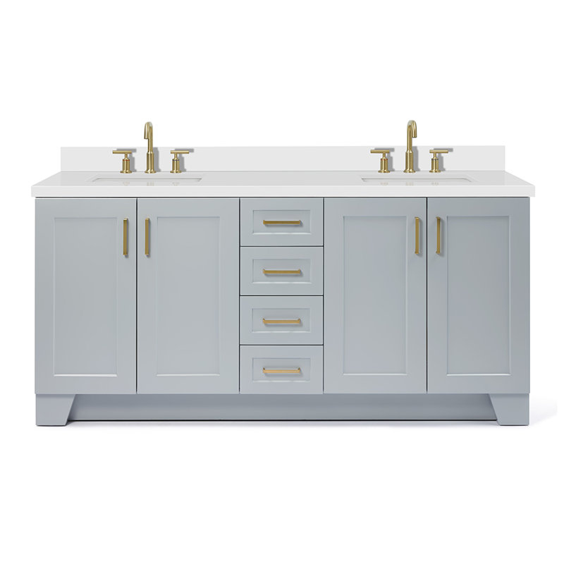 73 IN.  Single Bathroom Vanity, Gray, Oval,  White Quartz
