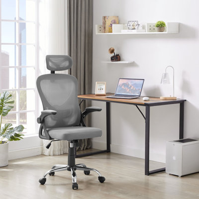 High Back Mesh Office Desk Chair with Lumbar Support & Headrest, 360° Swivel Wheels, Flip-up Armrest, Height Adjustable