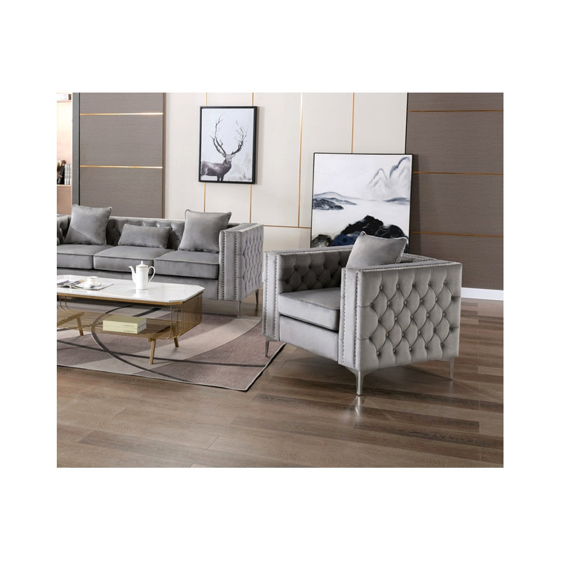 Chaise en velours gris Lorreto
