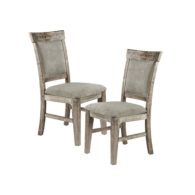 Chaise d'appoint de salle à manger de style rustique pour 2 personnes - structure en bois massif, dossier et siège rembourrés gris (2 pièces), bois, revêtement, attrait naturel
